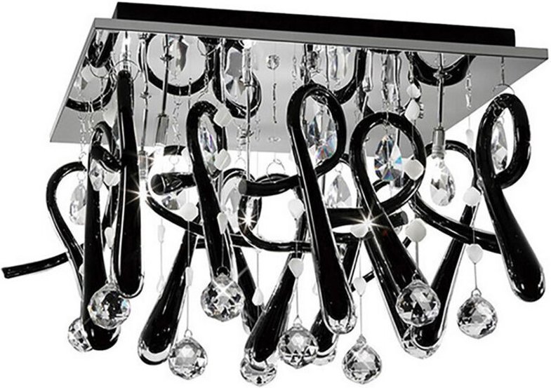 Inspired Class Deckeneinbauleuchte, quadratisch, 10 Leuchten, G4, poliertes Chrom/schwarzes Glas/Kristall