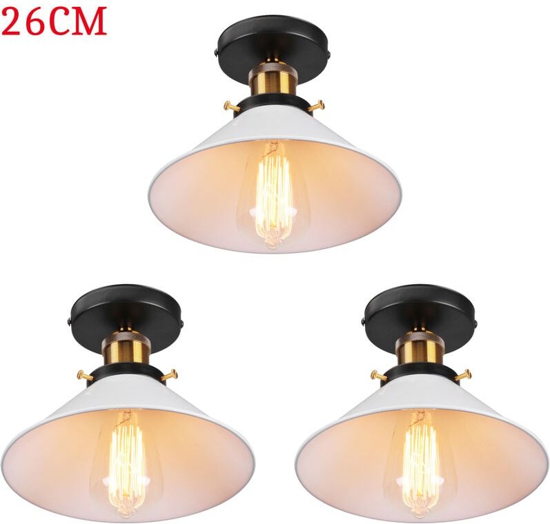Axhup - Deckenleuchte Vintage Retro Deckenlampe Industriell Eisen Lampenschirm Hutform 26cm Weiß 3PCS