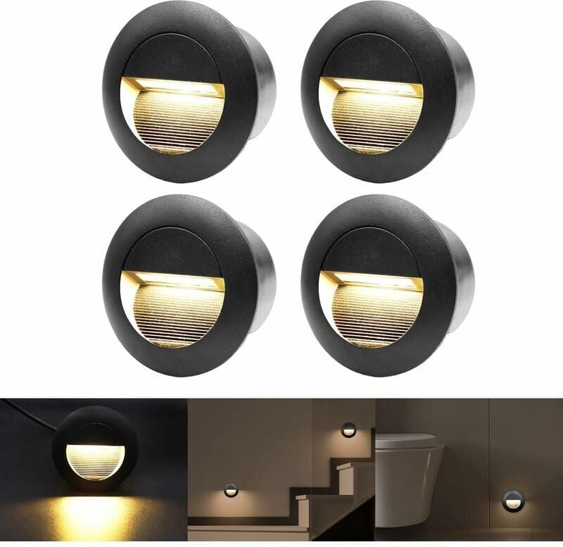 3W Wandeinbauleuchte, Warmweiß, Wasserdichte Aluminium-Treppenstufen, 230V, Schwarz (4er-Set)