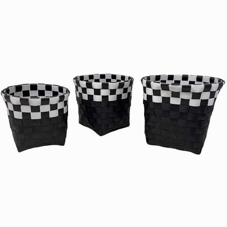 Trade Shop - 3er-Set Badezimmer-Organizer aus Stoff, rund, Schwarz/Weiß, 59073 -