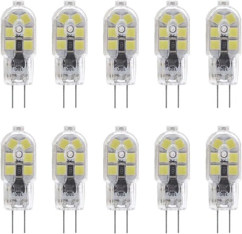 10er-Pack G4 2W LED-Lampen für Dunstabzugshauben, 12V AC/DC, entspricht 20W Halogenlampen, 200lm, Zweistiftfassung mit t...