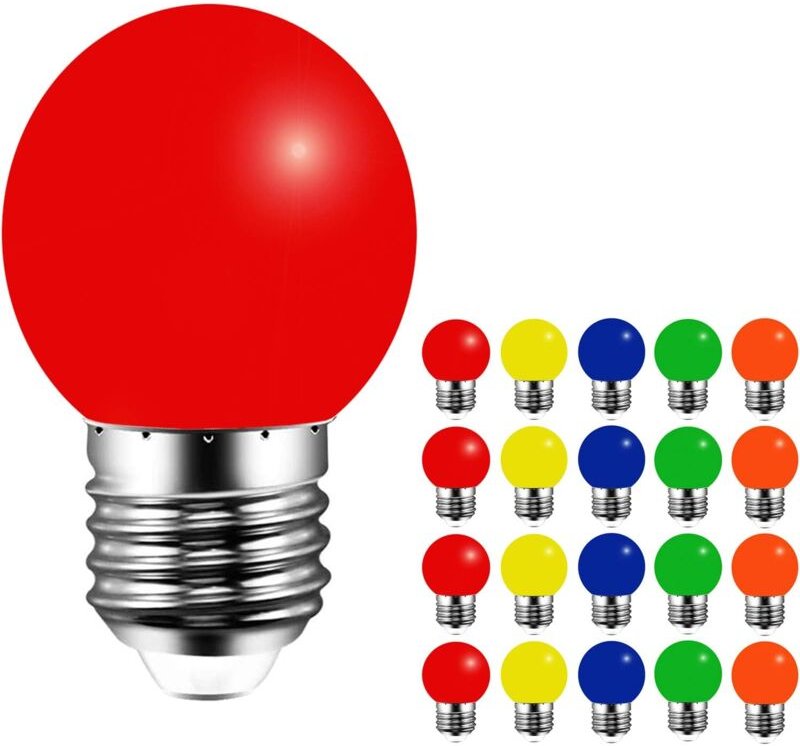 Qiedie - 20er-Pack bunte LED-Golfball-Glühbirnen E27 3W, AC220V, nicht dimmbar, Kunststoffabdeckung, mehrfarbige Glühbir...