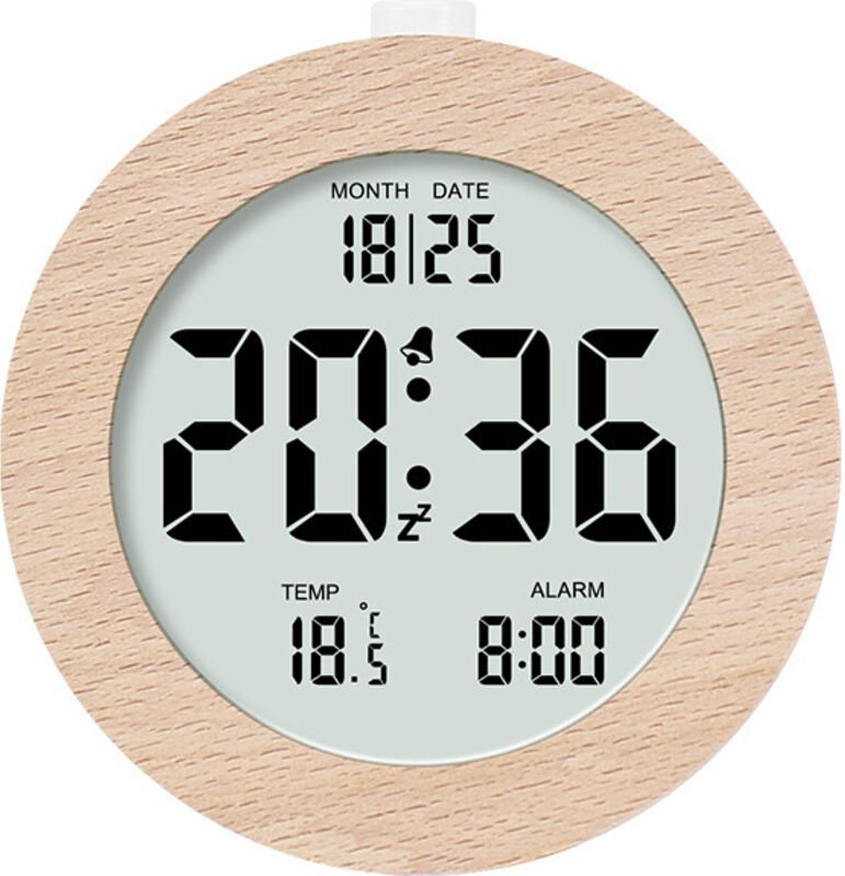 Digitaler Wecker aus Holz, LCD-Morgenwecker, Digitaluhr mit Datumsanzeige, Temperatur, Schlummerfunktion, Hintergrundbel...