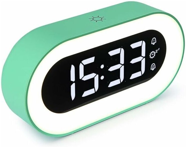 Tigrezy - LED-Digitalwecker mit Dimmmodus und Schlummerfunktion, USB-Ladeanschluss/18 Musik-Nachtlicht für Kinder, Damen...