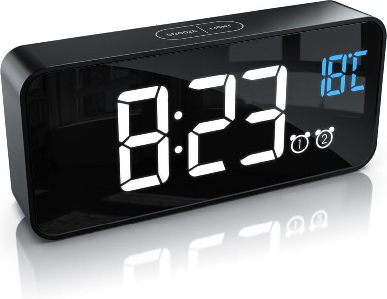 Bearware - digitaler Wecker mit Netzteil und extra großen 2200 mAh Akku - Musikwecker Reisewecker - 13 Songs und Klingel...