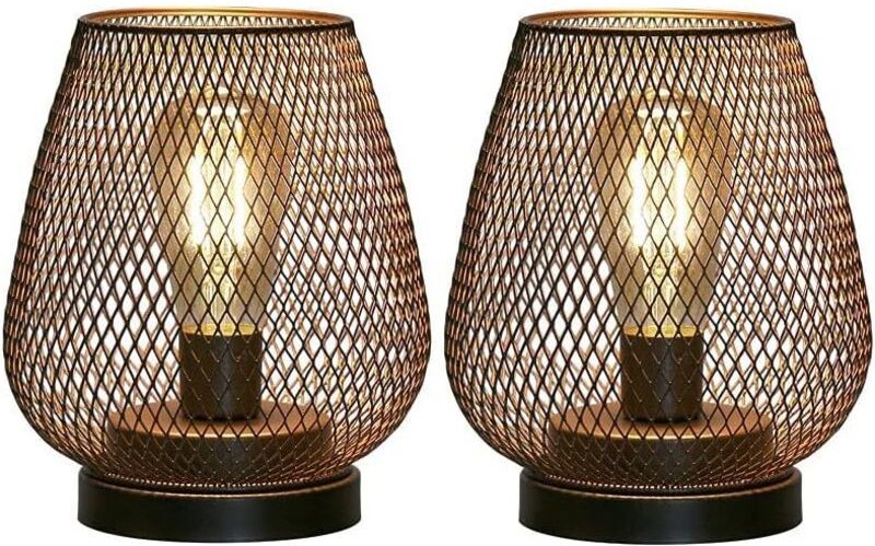 Designer-Nachttischlampe, batteriebetriebene Tischlampen für den Außenbereich, Set mit 2 Tischlampen mit Metallkäfig, ka...
