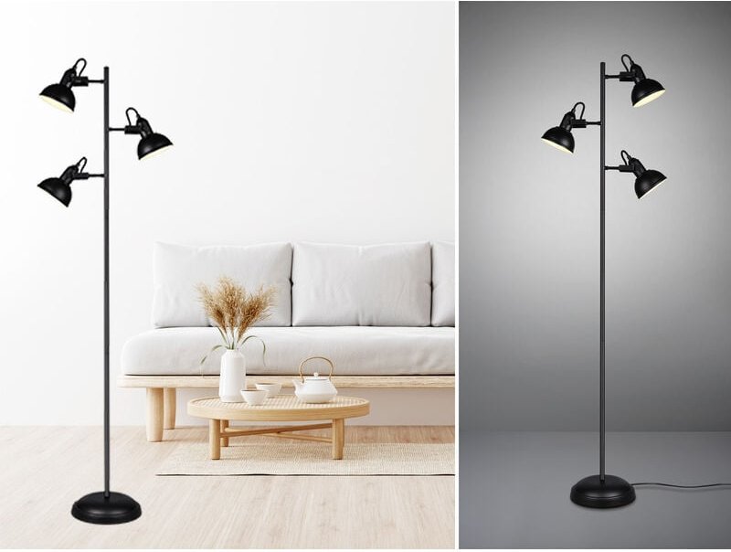 LED Stehleuchte Schwarz 3 flammig mit Fußschalter - Höhe 150cm