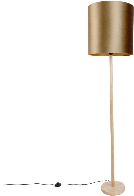 Holz Stehlampe mit bronzefarbenem Samtschirm 40cm - Mels