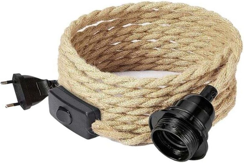 Retro-Seil-Kronleuchterkabel mit Schalter und EU-Stecker (Leuchtmittel nicht enthalten) – Tischlampenzubehör