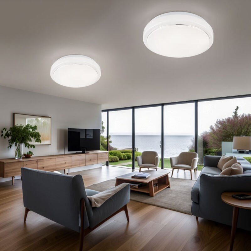 Deckenleuchte led Wohnzimmerleuchte Decke Deckenlampe Modern, Alu weiß, 1x led 8W 550Lm warmweiß, DxH 26x8 cm, 2er Set