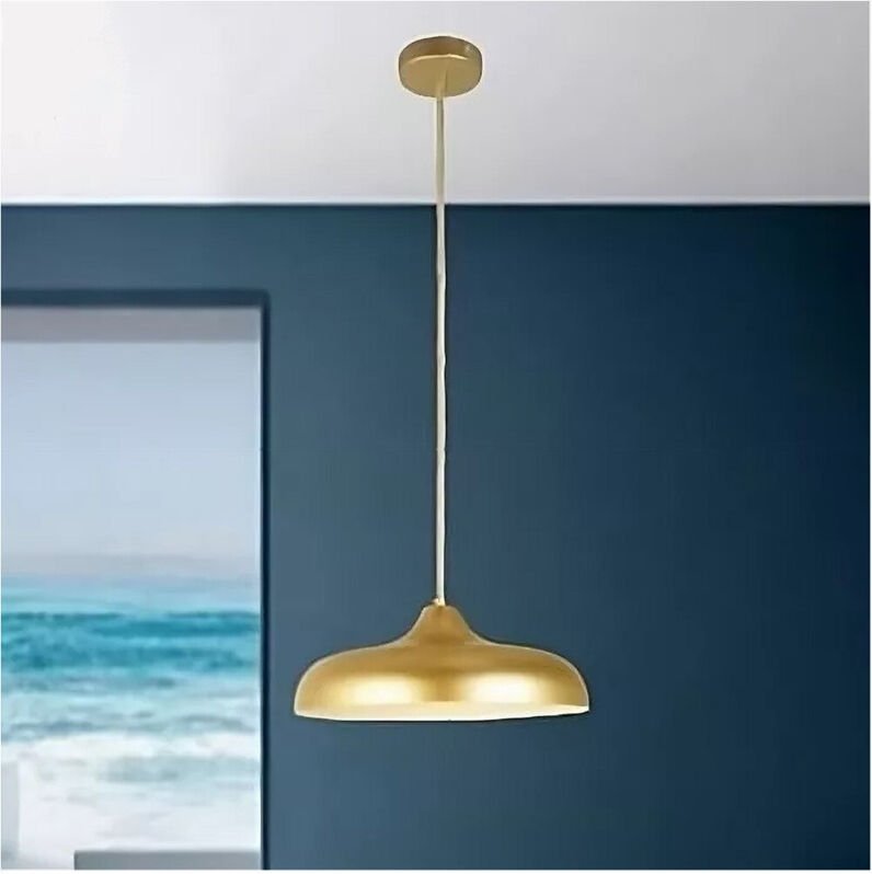 Thumbnail - Trade Shop - moderne design-pendelleuchte E27 eisen-lampenschirm weiss-gold-kuppel 33337 -