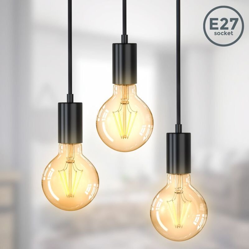 B.k.licht - Pendelleuchte - E27 Fassung max. 10W, retro, 3-flammig, schwarz