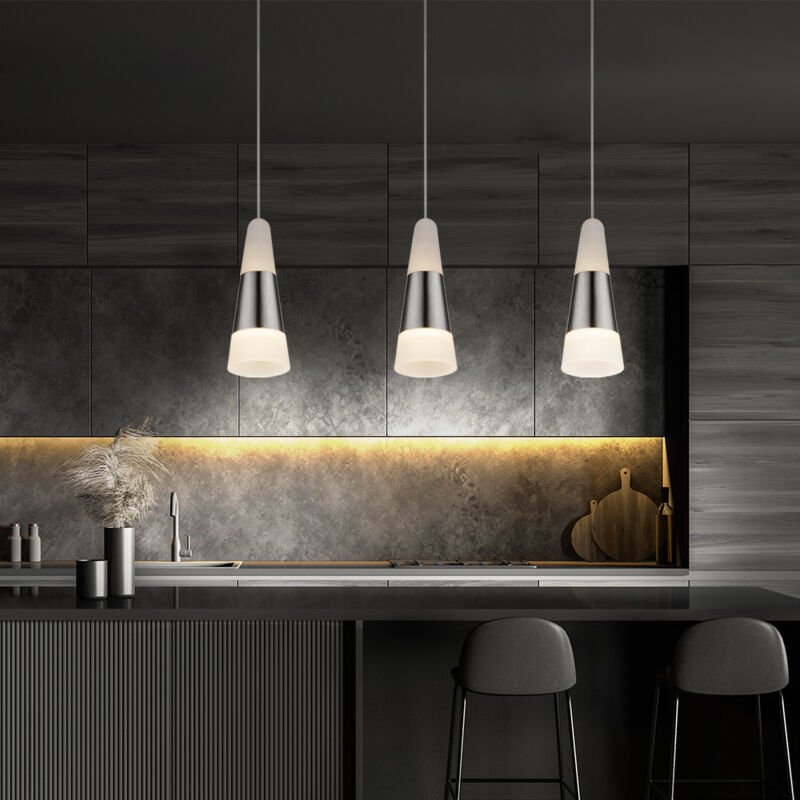 Hängeleuchte satiniert Esszimmerleuchte hängend led Pendelleuchte Wohnzimmer, nickel matt, Metall Acryl, 5W 300Lm warmwe...