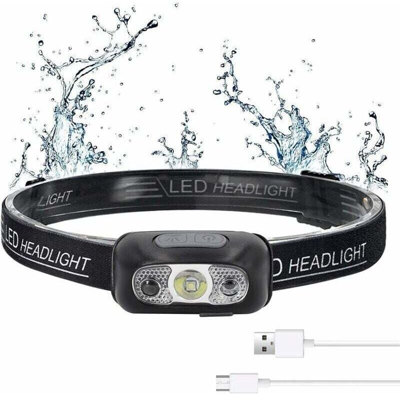 Leistungsstarke, superhelle, per usb wiederaufladbare LED-Stirnlampe, 500 lm, Stirnlampe, 3 Beleuchtungsmodi, IPX1 wasse...