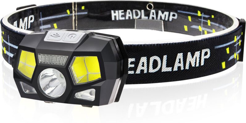 Stirnlampe, Nachtlauflicht, 500 m Leuchtweite, 1200 mAh wiederaufladbarer Akku, 5 Leuchtmodi, Schwarz.