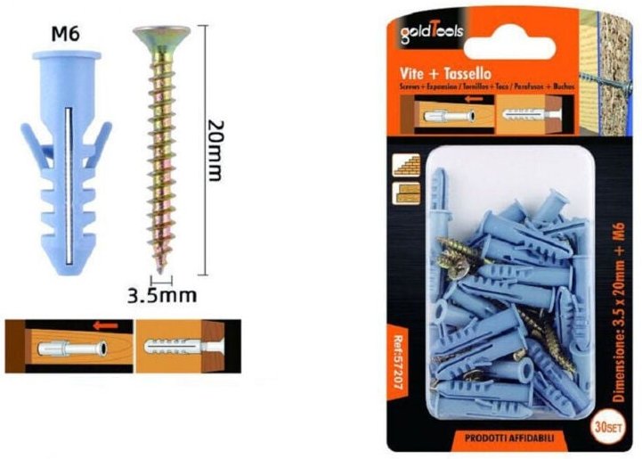 Trade Shop Traesio - Trade Shop - set 30 pezzi viti vite 3.5X20 mm + tasselli mit alet tassello M6 fischer 57207 -