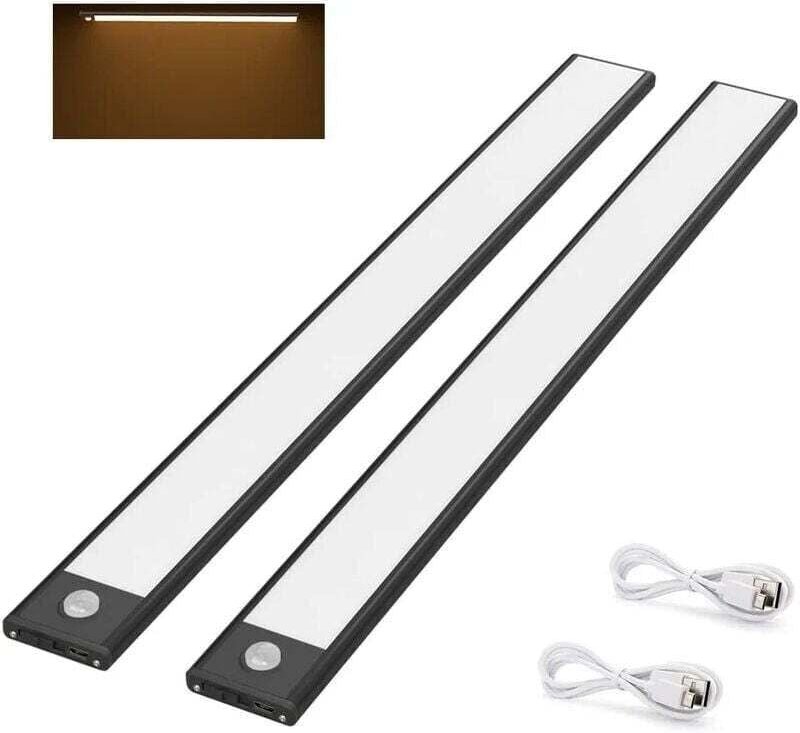 Vtizikl 2 Pcs Lampe de Placard LED, 40cm, Sans Fil, Rechargeable par USB, Aimanté, Détecteur de Mouvement, 3 Modes d’Écl...