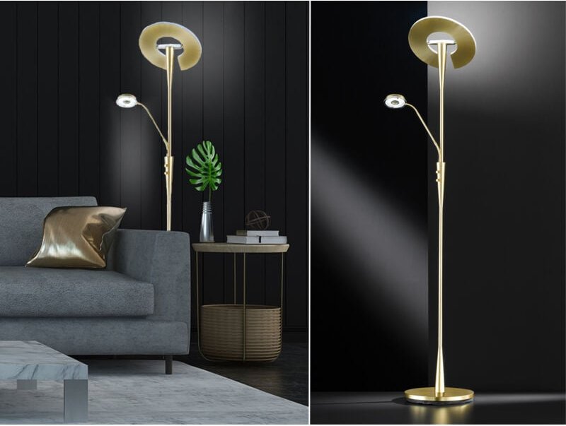 LED-Stehlampe mit dimmbarem Lesespot Quebec Messing Trio Lighting