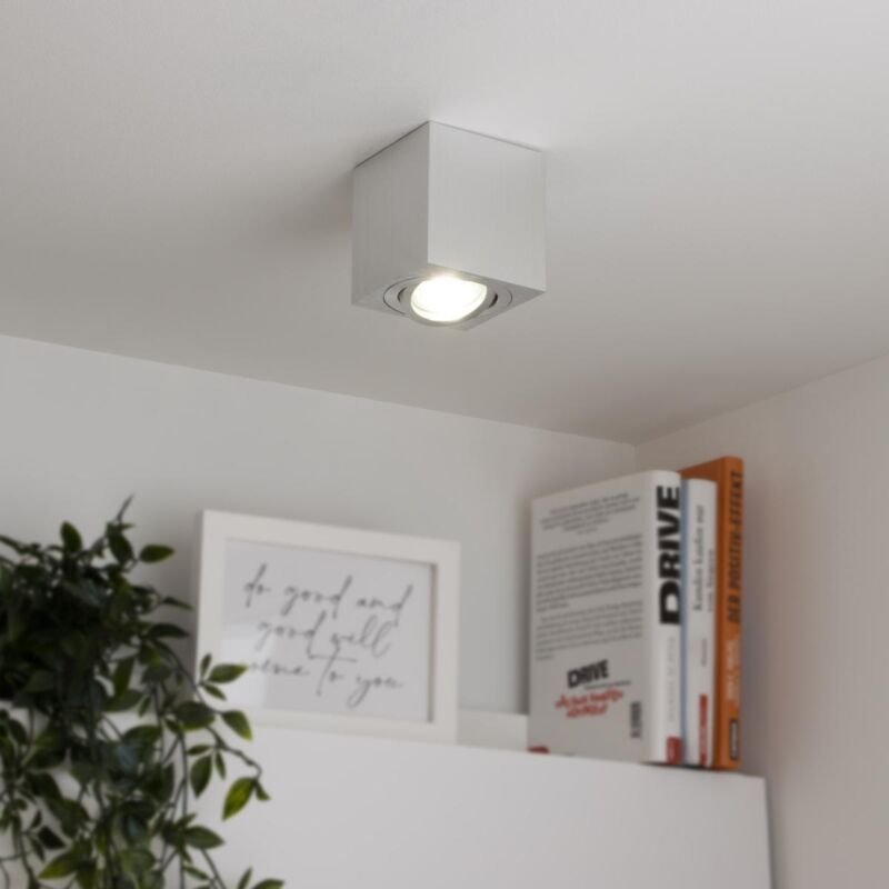Eckiger Aufbaustrahler schwenkbar Deckenbeleuchtung - Farbe: Alu-gebürstet - LED Leuchtmittel: GU10 5W Neutralweiß 230V ...
