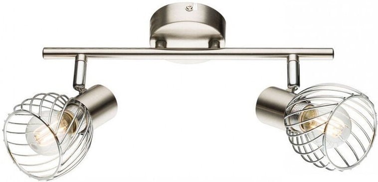 LED Deckenstrahler Silber 2-flammig mit Gitter Lampenschirmen, Breite 30cm