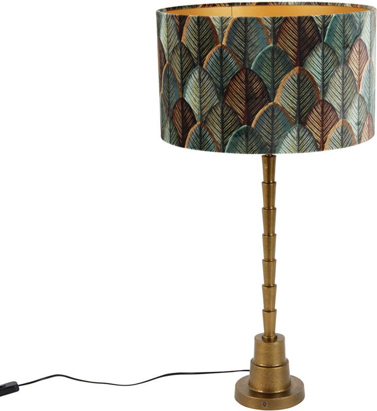 Tischleuchte Bronze mit Samtlampenschirm Blattdesign und goldener Innenseite - Pisos