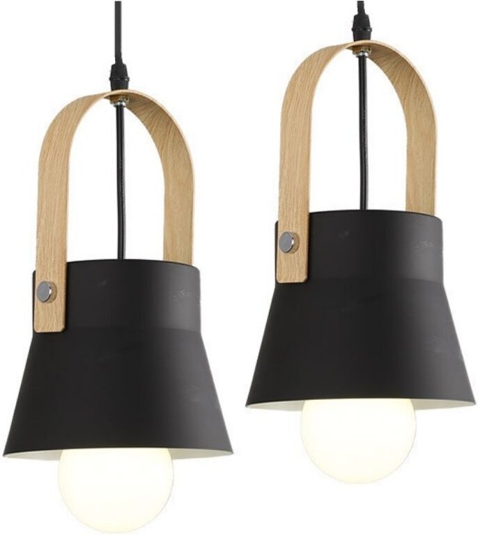 Moderner Industrieller Pendelleuchte Metall Holz Hängeleuchte Innenbereich Deckenleuchte Schwarz 2 Stücke