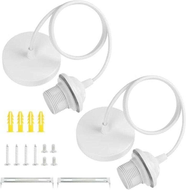 2er-Pack E27 Weiß Lampenfassung, Pendelleuchte Lampenaufhängung mit Schraubring, E27-Lampenfassung für Deckenpendelleuch...