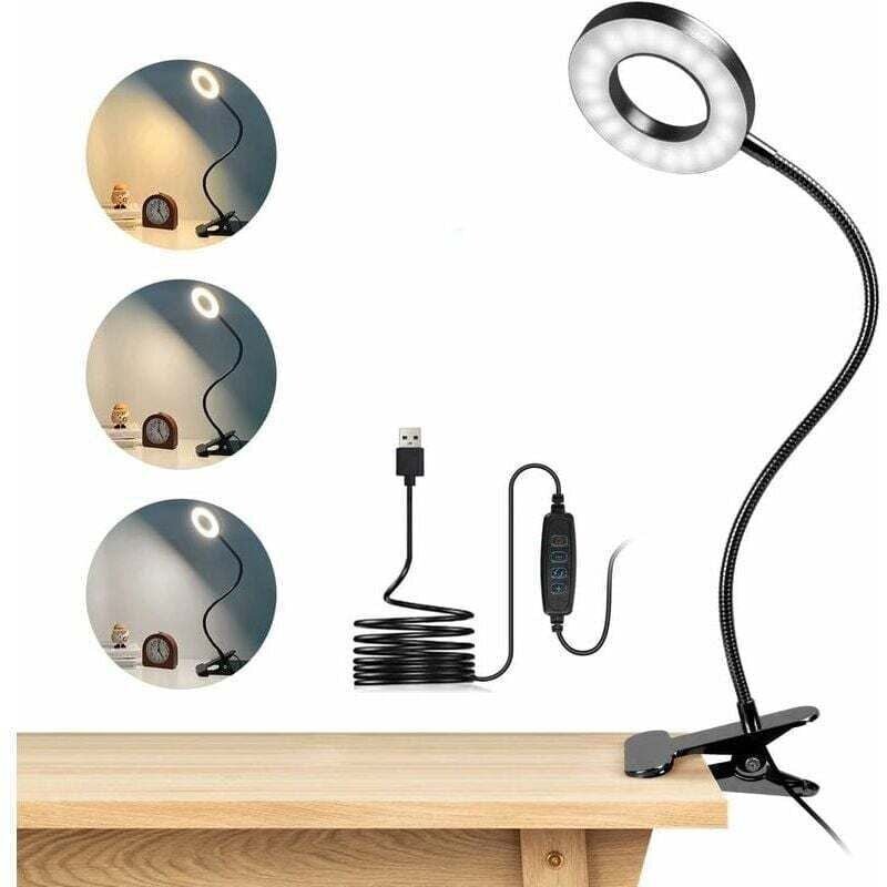 Vtizikl Lampe de Bureau à Pince 48 LED Flexible à 360°Lampe Lecture Clipsable 3 Modes d’Éclairage &10 Niveaux de Luminos...