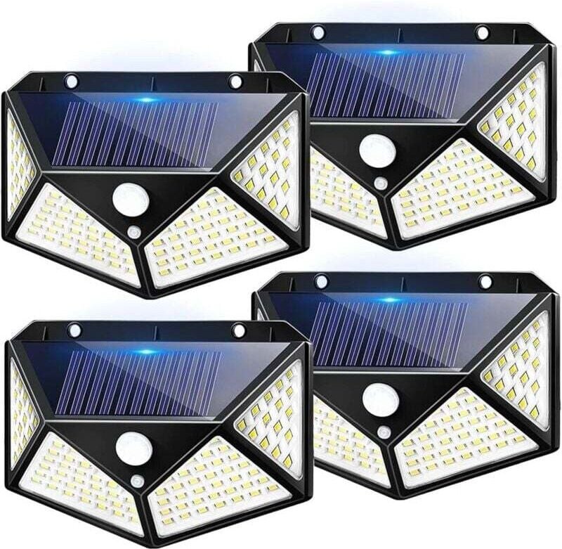 4 Pack Lampes Solaires Extérieur 100 LED Éclairage avec Détecteur de Mouvement 3 Modes pour Jardin