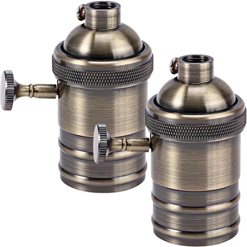 CCYKXA Set mit 2 Vintage-Lampenfassungen aus Aluminium: 220 V E27, Bronze, mit Drehschalter, Adapter für LED-Deckenleuch...