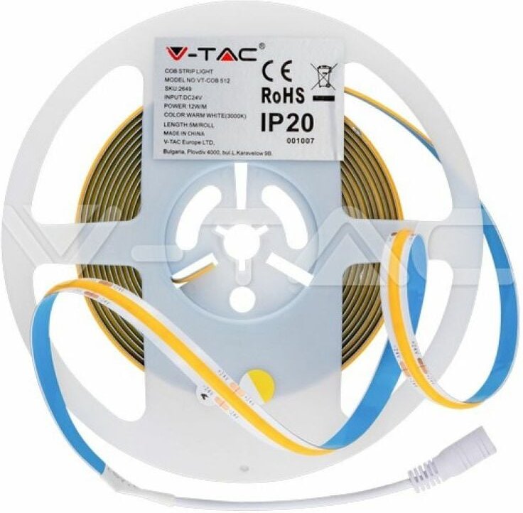 V-TAC LED-Streifen-Kit 420 COB Warmweiß 10 W IP20 DC24 V 1000 LM/M CRI95 (2649+3272)