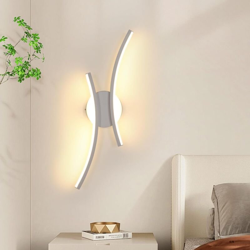Wandleuchte Innen, 20W led Wandlampen Gebogenes Design, 3000K Warmweiß, Moderne Acryl Wandlampe für Schlafzimmer Zuhause...
