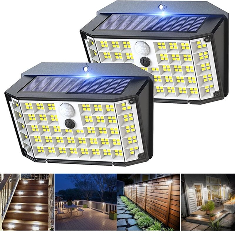 Solarleuchten Außen, 2er Pack Solarleuchten Außen mit Bewegungsmelder, 176LED Solarstrahler IP65 Wasserdicht Solarlampe ...