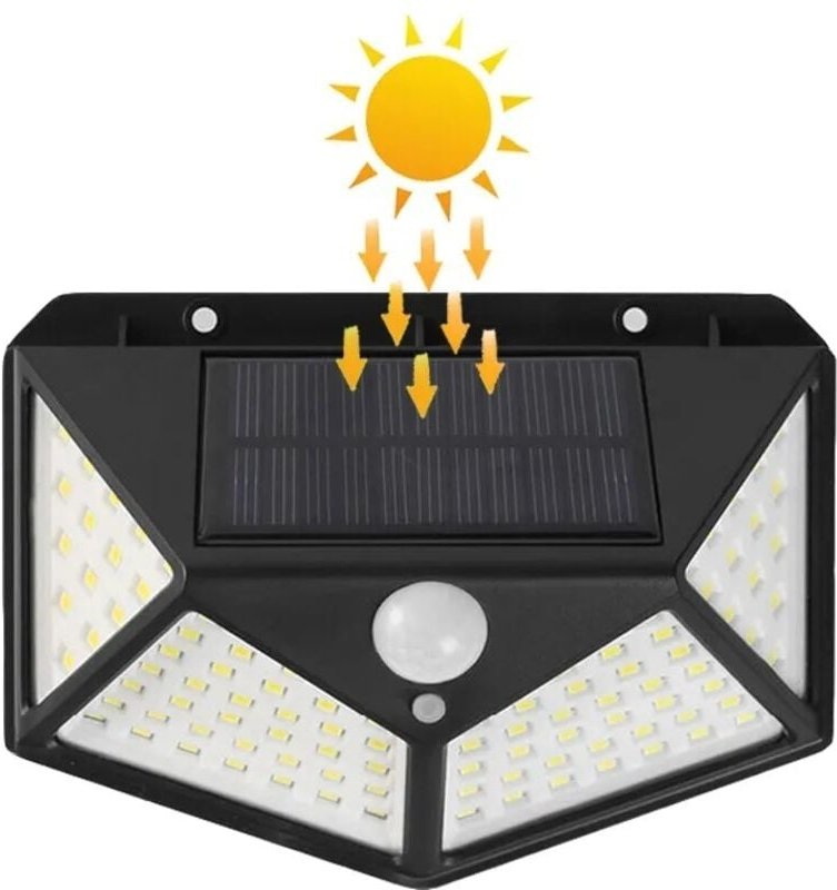 GreenHouse LED Solarleuchte 100 LED 600 lm PIR Winkel 120 Grad Wandmontage, Schwarz