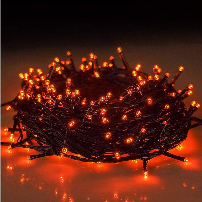 Halloween-Lichterkette mit verbindbaren orangefarbenen LEDs, 20 m lang, 200 LEDs, wasserdicht, für drinnen und draußen, ...