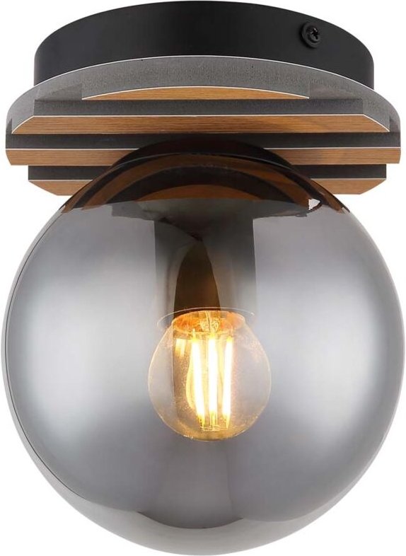 Deckenleuchte Deckenlampe Wohnzimmerlampe Metall schwarz matt rauchglas H 20 cm