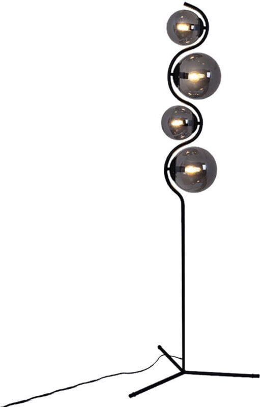 Stehlampe Standleuchte Wohnzimmer Rauchglas 4 flammig Schlafzimmerlampe, Metall schwarz, 4x E14, DxH 66 x 160 cm