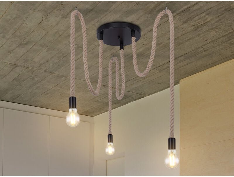 Led Pendelleuchte 3-flammig mit Hanfseil Abhängungen 160cm