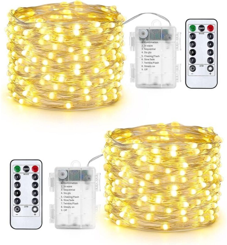 Lichterkette Außen Batterie - 2 Stück 100 led Silberdraht Micro Lichterkette Wasserdicht 10M Lichterkette Weihnachtsbaum...