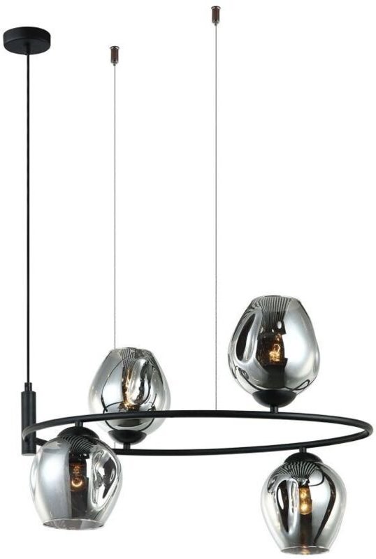 Roxane - Modern Hanging Pendant Black 4 Light mit rauchigem Graphitschirm, E27 - Italux