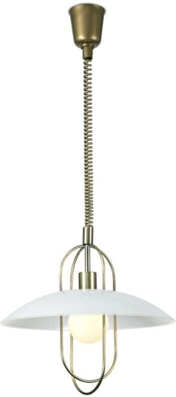 Inspired Deco - Riva - Rise & Fall Dome Deckenanhänger E27, Antik Messing, Opal White Glass Shade