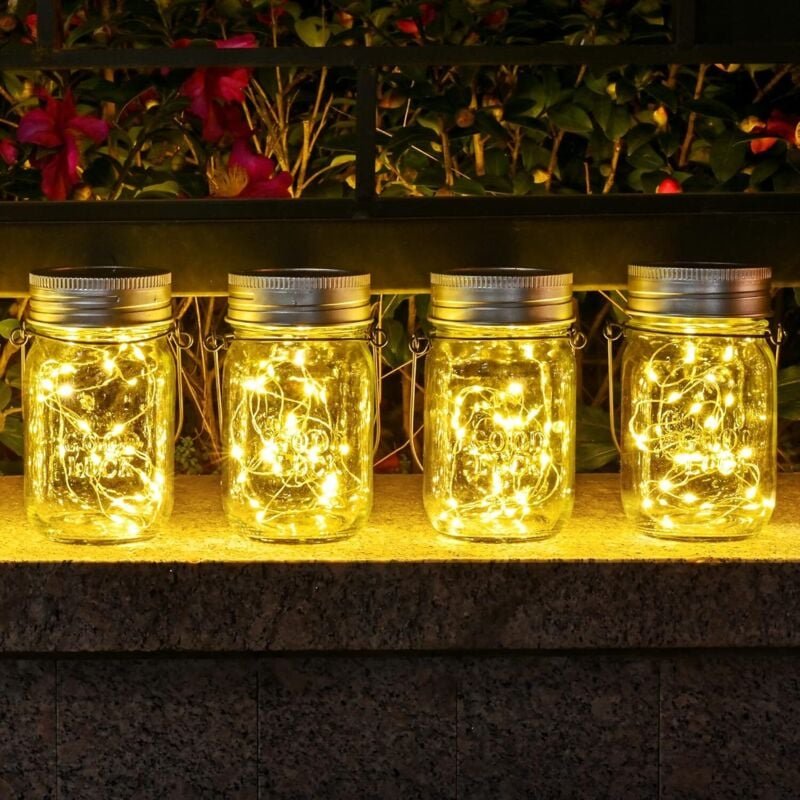 Thumbnail - Solarlaterne 4 Stück Solarglas Outdoor Solarlaterne Hängend Warmes Licht LED Glas Tischlampen für Garten Terrasse Balkon...