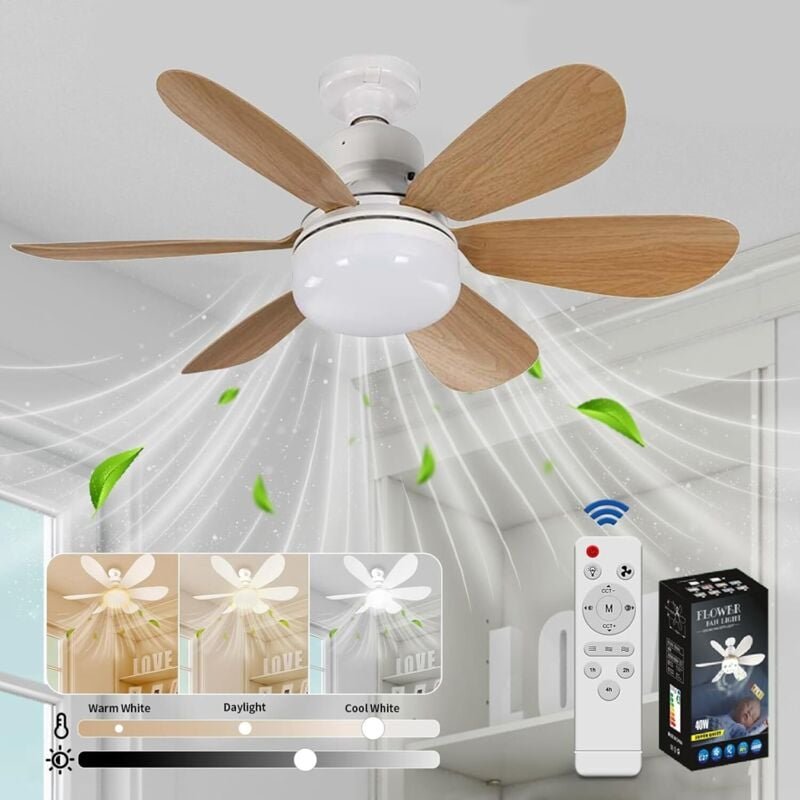 Thumbnail - Deckenventilator, Leiser Deckenventilator, 40W Deckenventilatorlampe mit E27-Fassung, 6 Flügel, 3 Geschwindigkeiten, Lei...