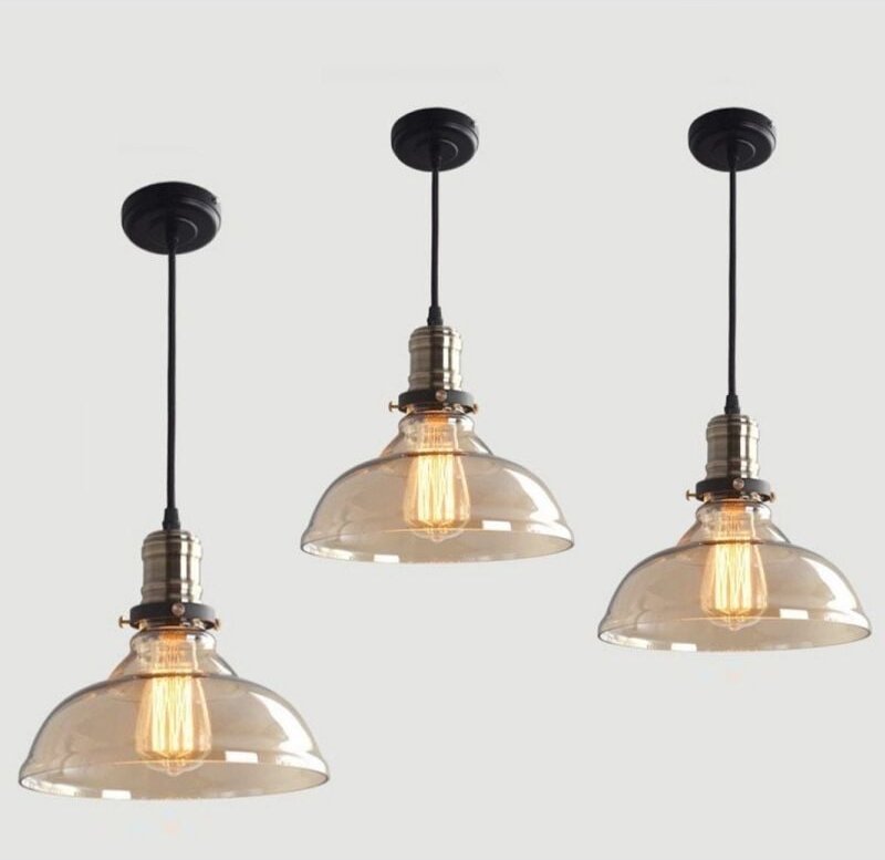 3 Stück Vintage Industrie Pendelleuchte Glas Hängeleuchte Dekorative Deckenlampe Bernstein Kronleuchter Ø20X26cm