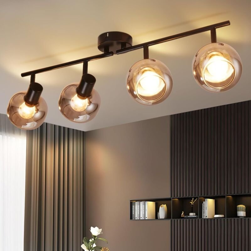 Deckenlampe Industrial Deckenstrahler Wohnzimmer - 4 Flammig E14 Fassung Deckenbeleuchtung Rauchgrau Glas Retro Deckenle...