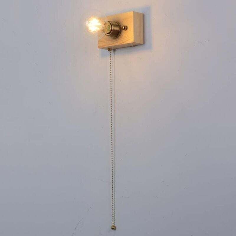 Ulisem Rustikale Wandlampe aus Holz, Wandleuchter, Wandleuchte mit Zugkettenschalter (Aschefarbe)