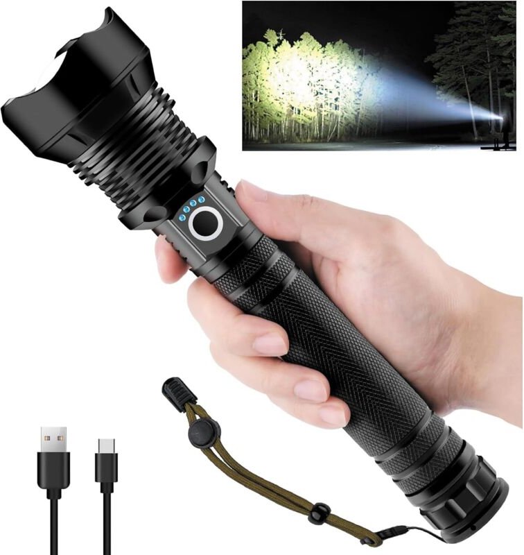 Ultrastarke LED-Taschenlampe, 4000 Lumen, wiederaufladbare Taschenlampe P90, ultrastarke, einstellbare, zoombare, wasser...