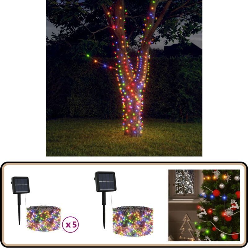 Solar-Lichterketten 5 Stk. 5x200 led Mehrfarbig Innen Außen - Solarleuchten - Outdoor Beleuchtung - Lichterkette - Deko ...