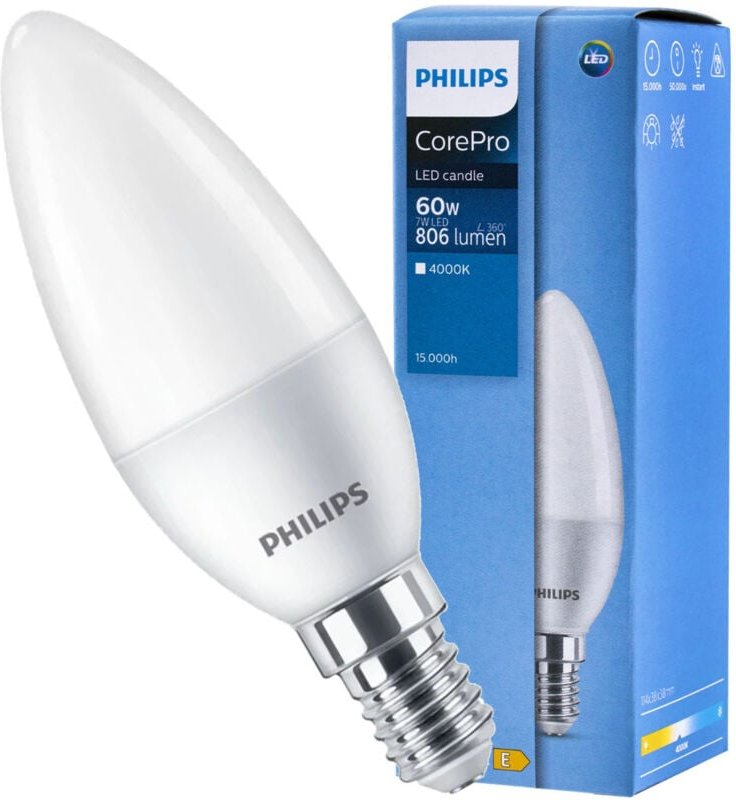 Oliva LED-Lampe Philips 7W 4000K E14 Anschluss CORECAN60840G2