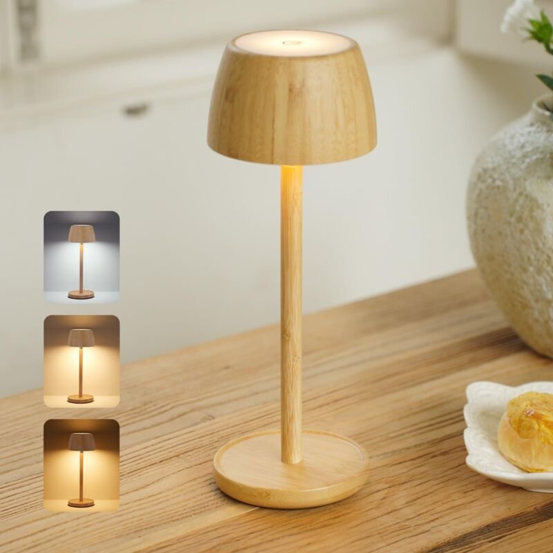 Kabellose LED Tischlampe Holz mit 5200mAh Akku